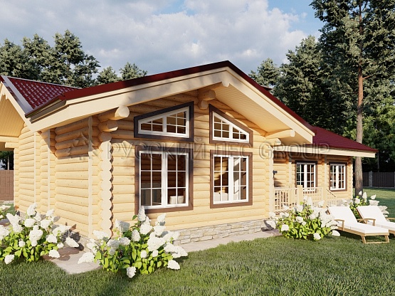 Дом из бревна проект АЛЕКСАНДРИТ 74,0м2 7,5х15,75