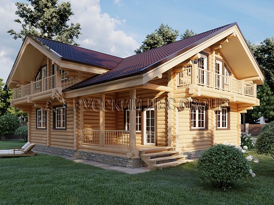 Дом из бревна проект ГАУДИ 195,9м2 9,6х11,3
