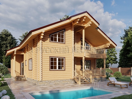 Дом из бревна проект Отто 220,00м2 11,2x11,2