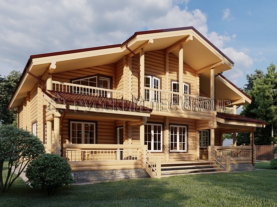 Дом из бревна проект Кварц 377,00м2 14,3x15,0
